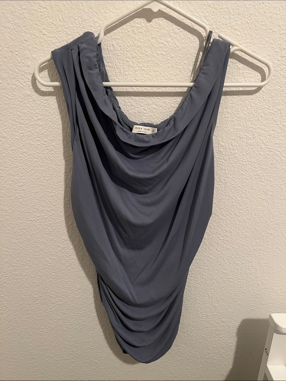 miss love One-Shoulder Draped Top in Slate Blue